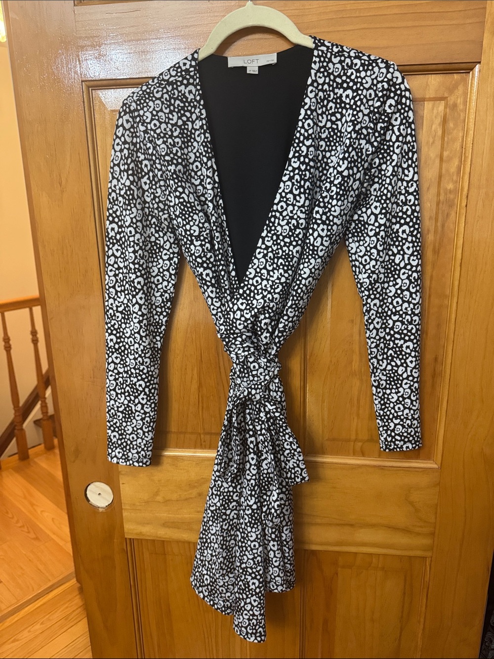 LOFT Black and White Leopard-Print Wrap Dress
